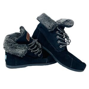 Toms Highland Boots Men 11 Black Faux Sherpa Fur Trim Lining Chukka Used
